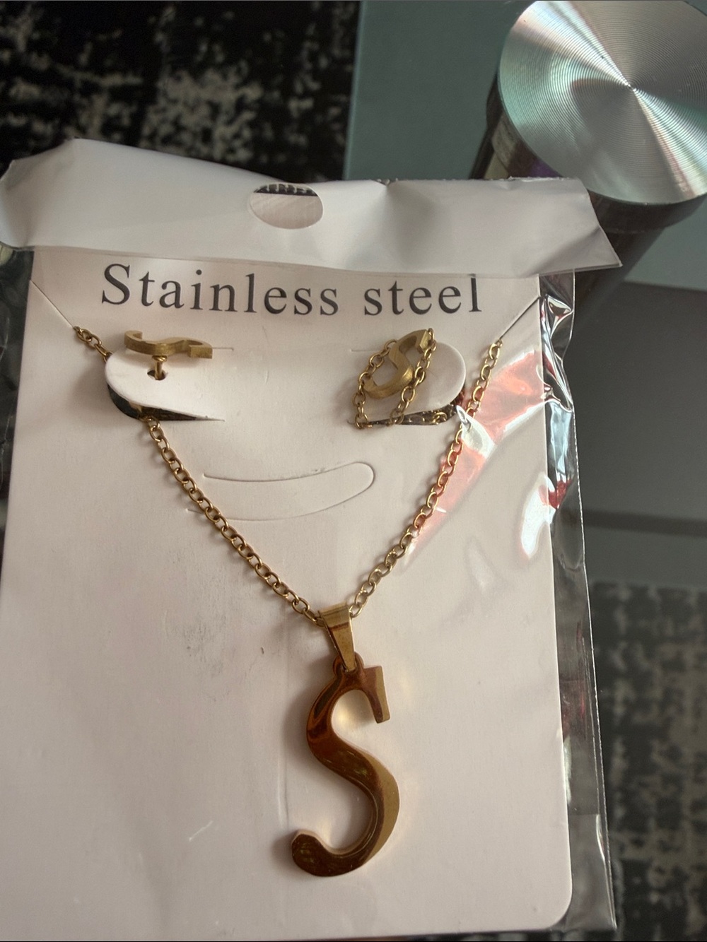 Gold Stainless Steel 'S' Pendant Necklace - Unbranded